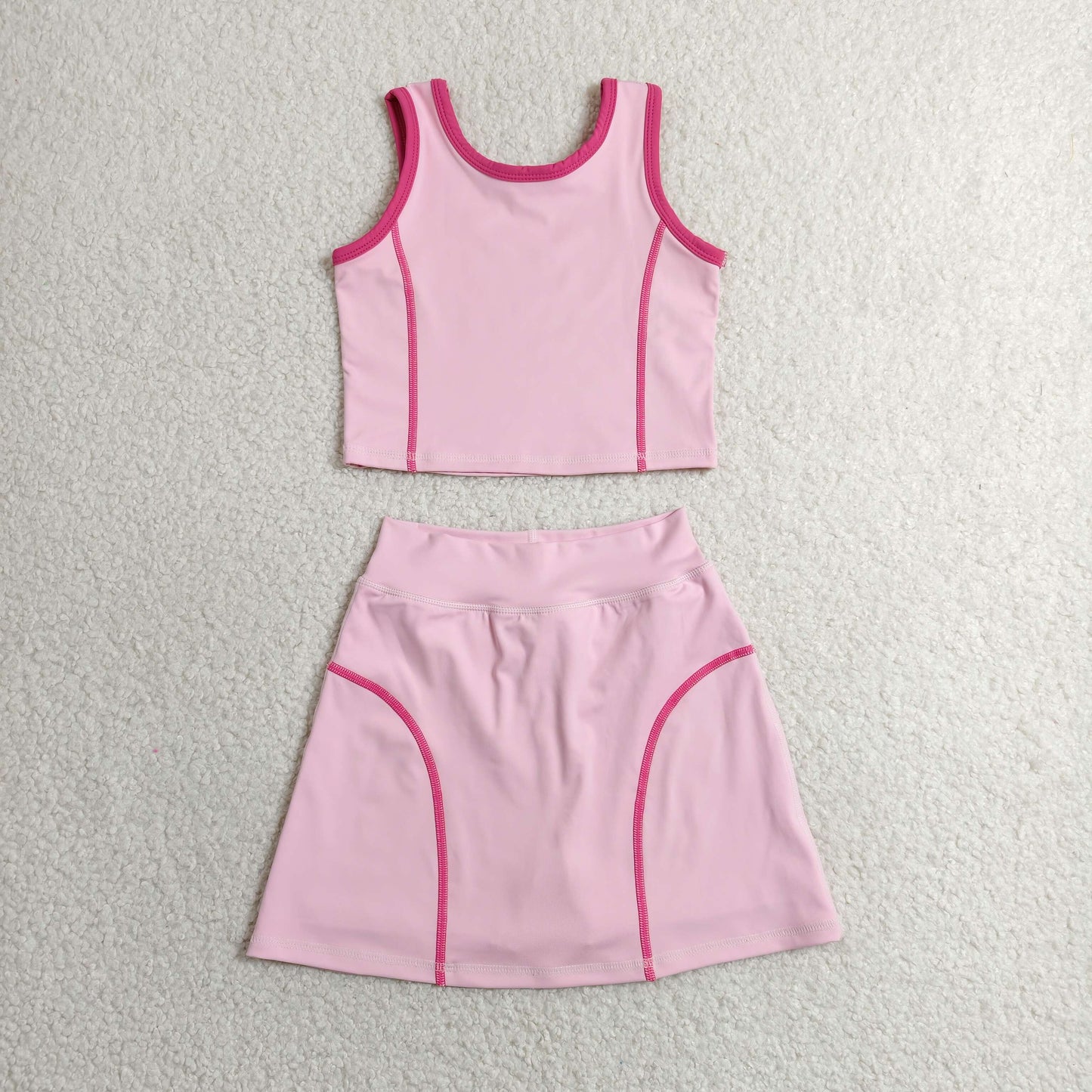RTS NO MOQ Sibling yoga fabric cotton Baby Girls Solid Sleeveless Vest Skirt Shorts Sports Yoga Outfits