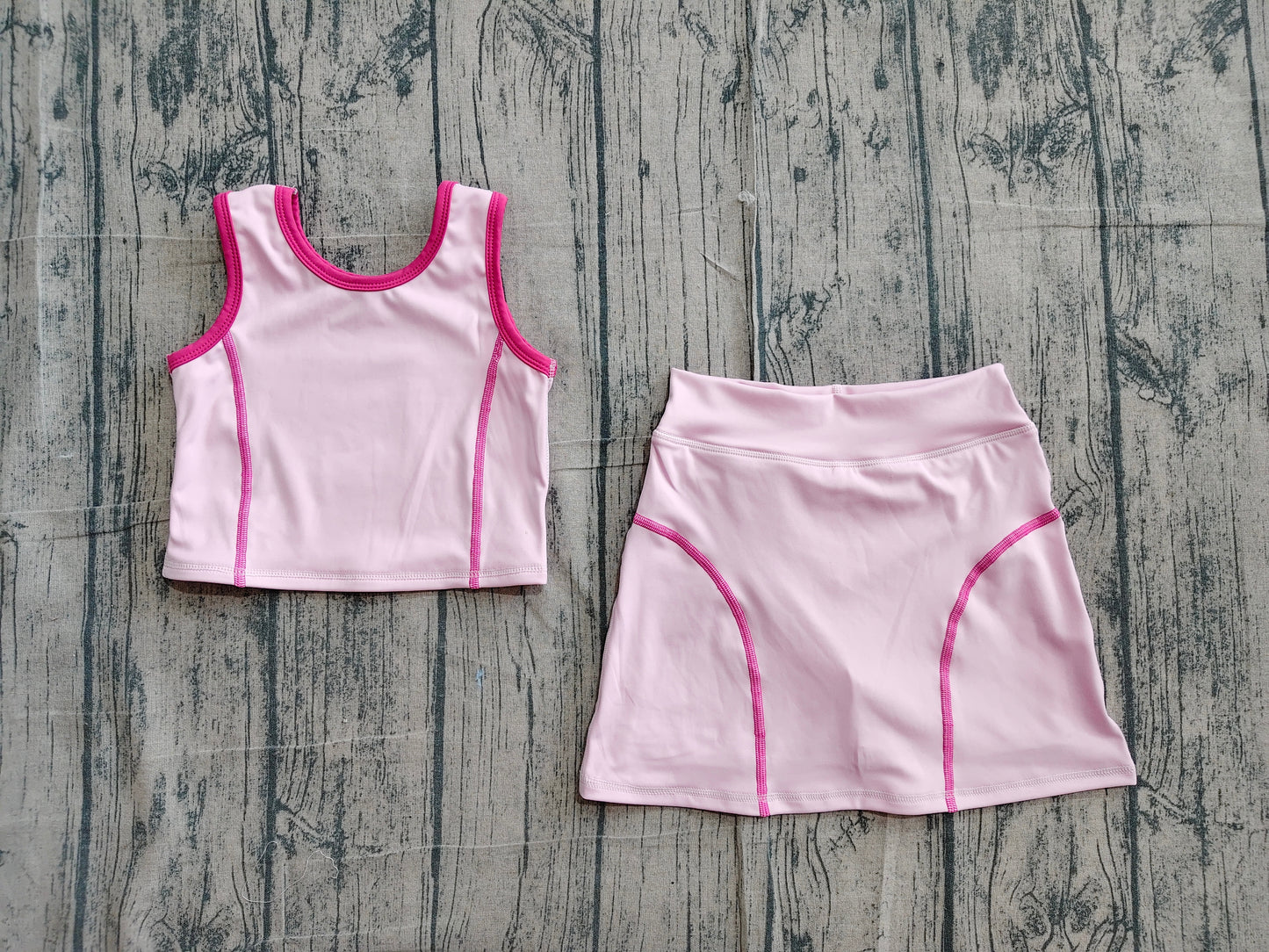(Sample) No moq yoga fabric cotton GSD2675 Yoga Baby Girls Solid Pink Sleeveless Vest Top Skirts Set