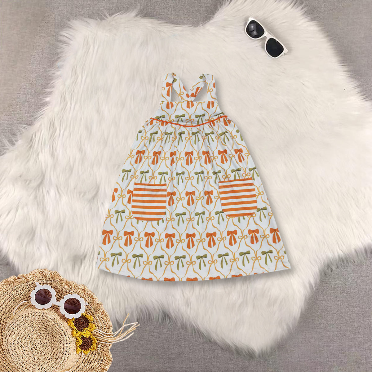 RTS NO MOQ Sibling baby Girls clothes bow long sleeve top Clothes dress romper
