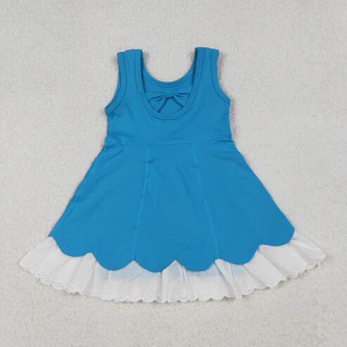 RTS NO MOQ Sibling Baby Girls Sleeveless Flower Bows Yoga Active Shorts Knee-Length Dresses