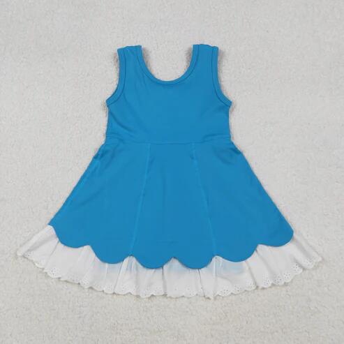 RTS NO MOQ Sibling Baby Girls Sleeveless Flower Bows Yoga Active Shorts Knee-Length Dresses