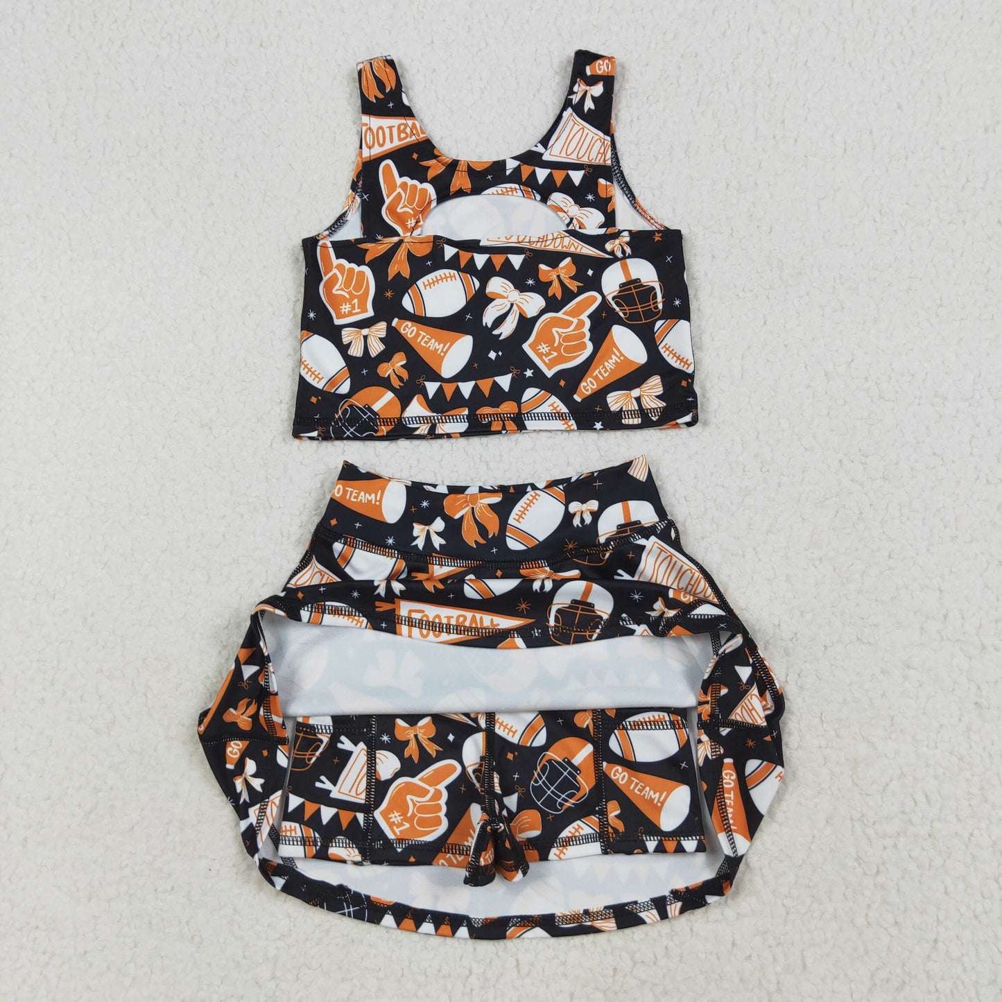 RTS NO MOQ Sibling baby girl clothes team cheer skirt yoga sets