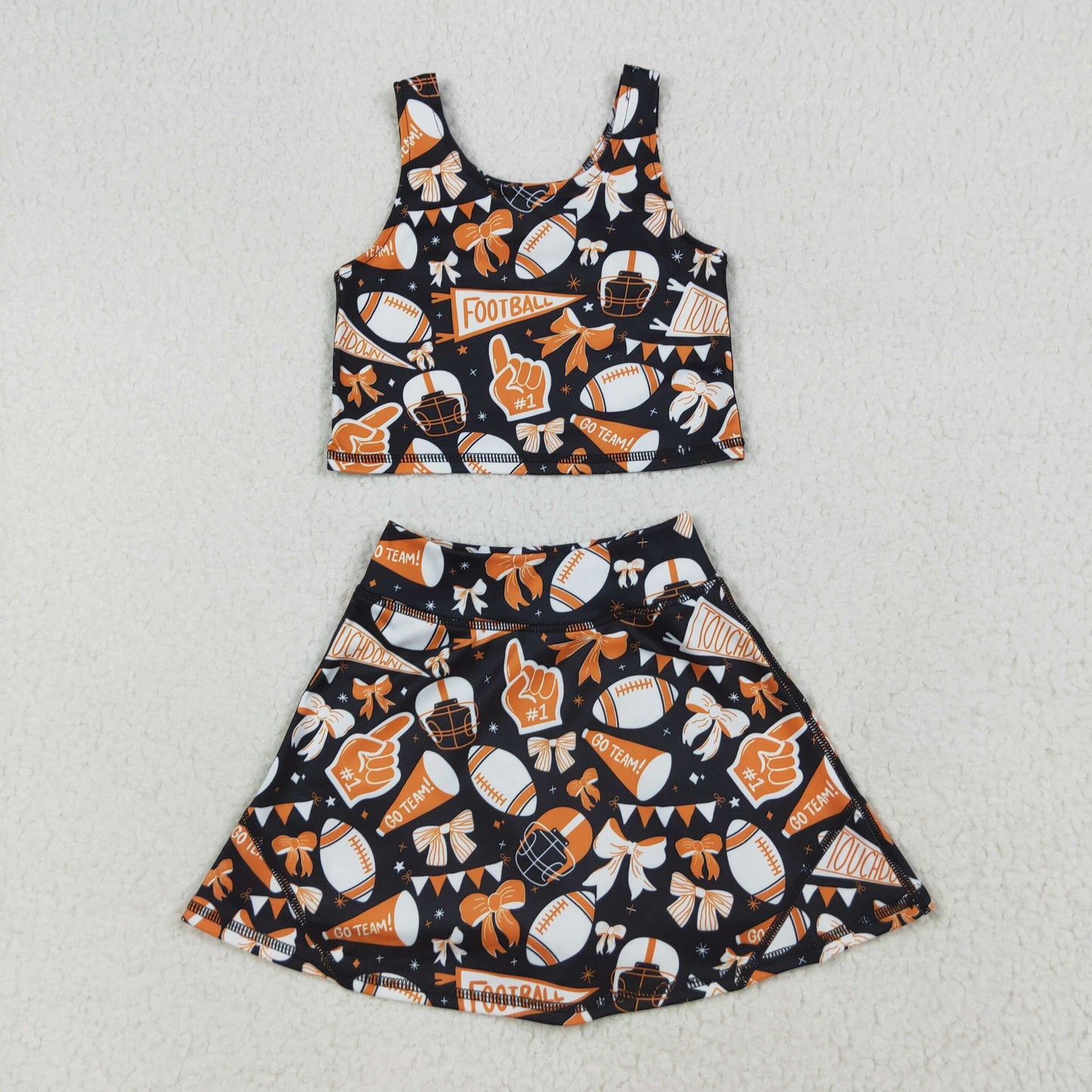 RTS NO MOQ Sibling baby girl clothes team cheer skirt yoga sets