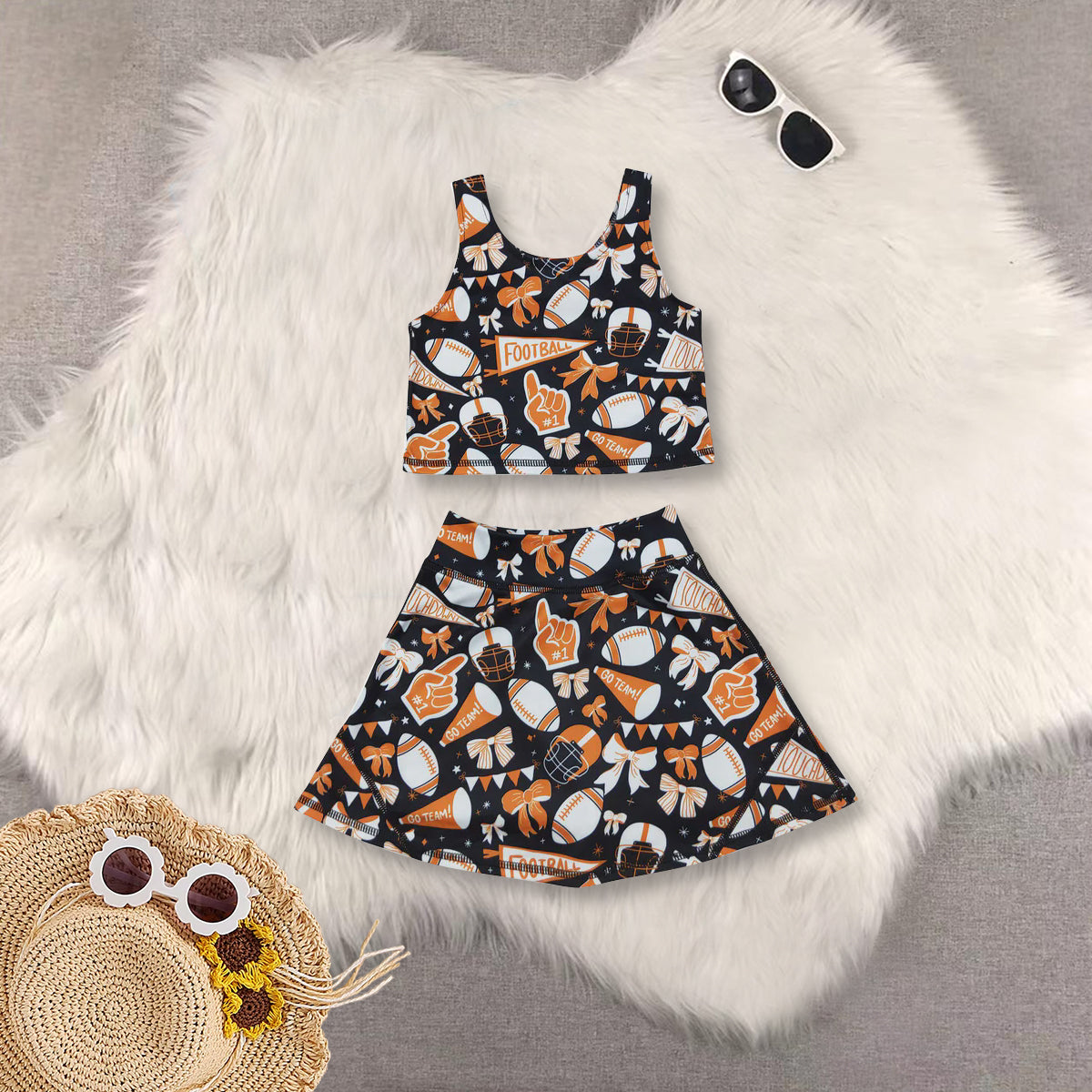 RTS NO MOQ Sibling baby girl clothes team cheer skirt yoga sets