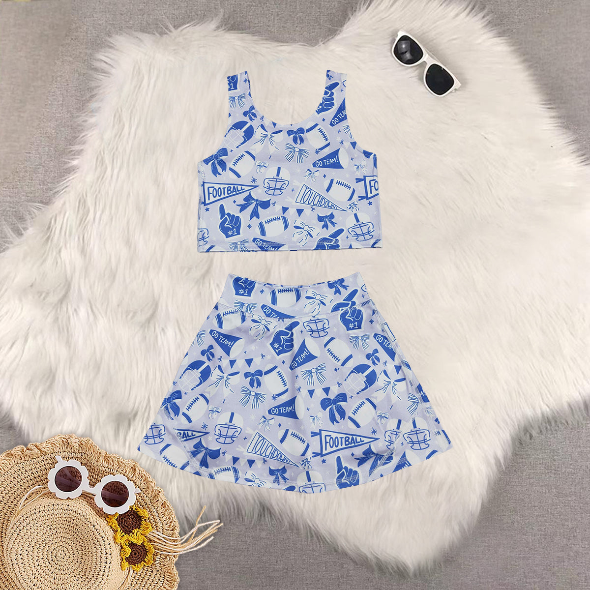 RTS NO MOQ Sibling baby girl clothes team cheer skirt yoga sets and dress