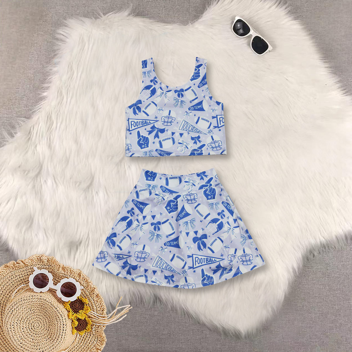 RTS NO MOQ Sibling baby girl clothes team cheer skirt yoga sets