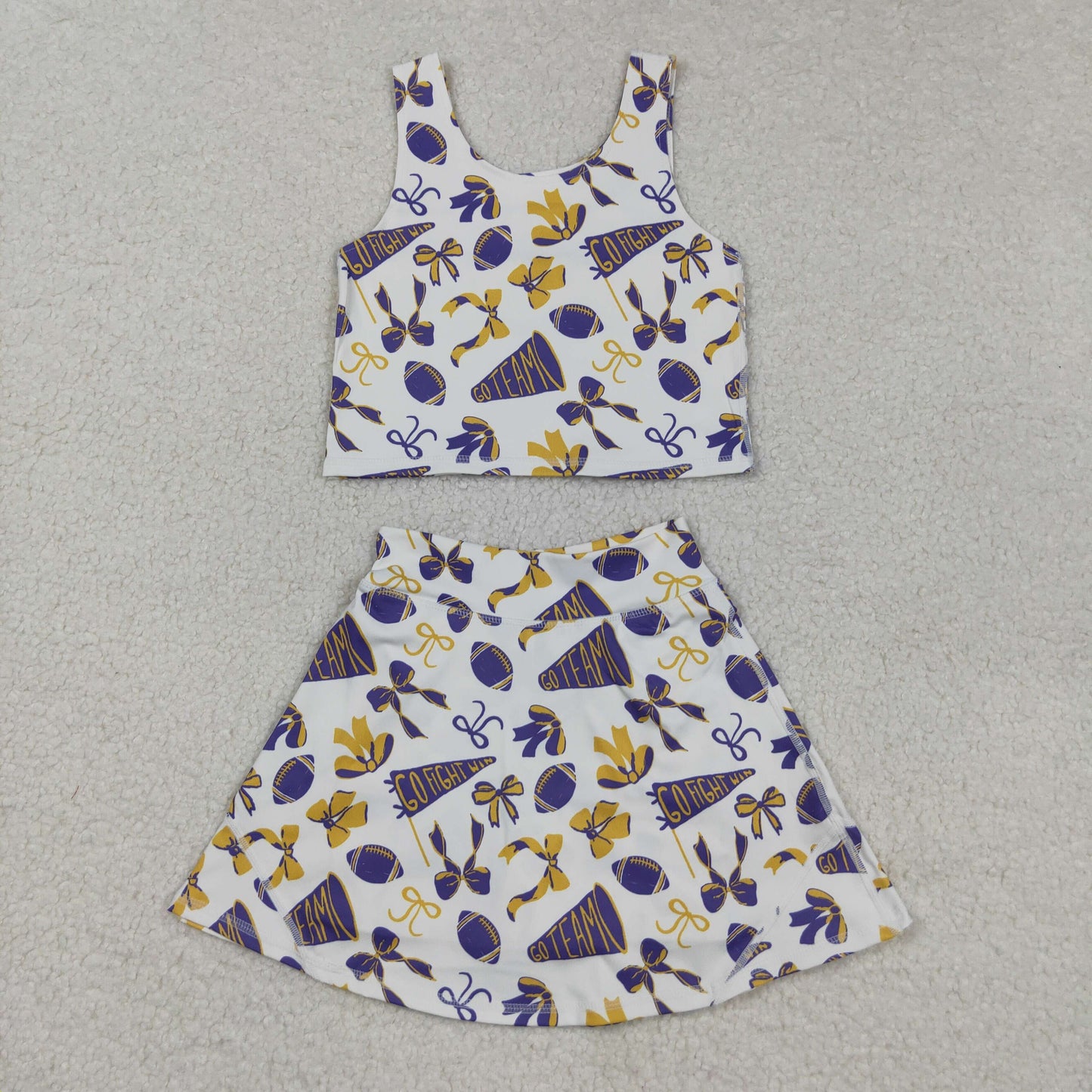RTS NO MOQ Sibling baby girl clothes team cheer skirt yoga sets