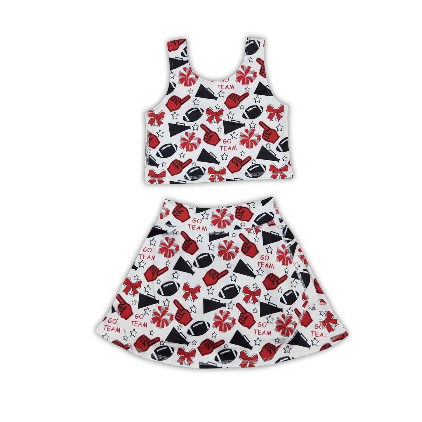 RTS NO MOQ Sibling yoga fabric Baby Girls Team Football Bows Print Vest Top Short Skirts Yoga Active Matching Outfit Clothes Sets