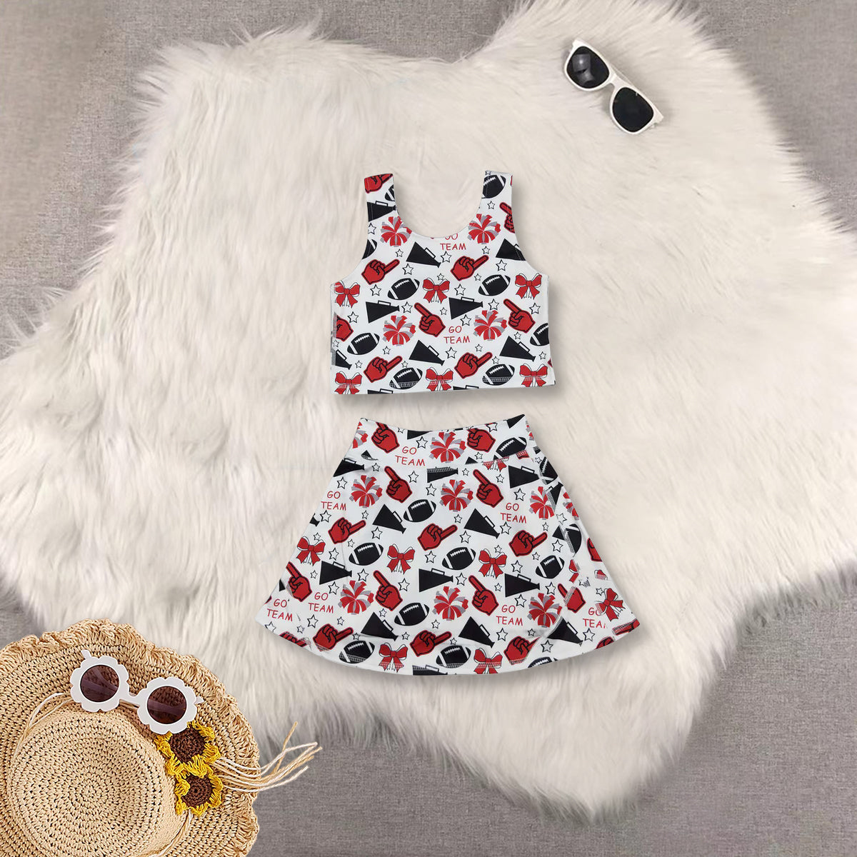 RTS NO MOQ Sibling baby girl clothes team cheer skirt yoga sets