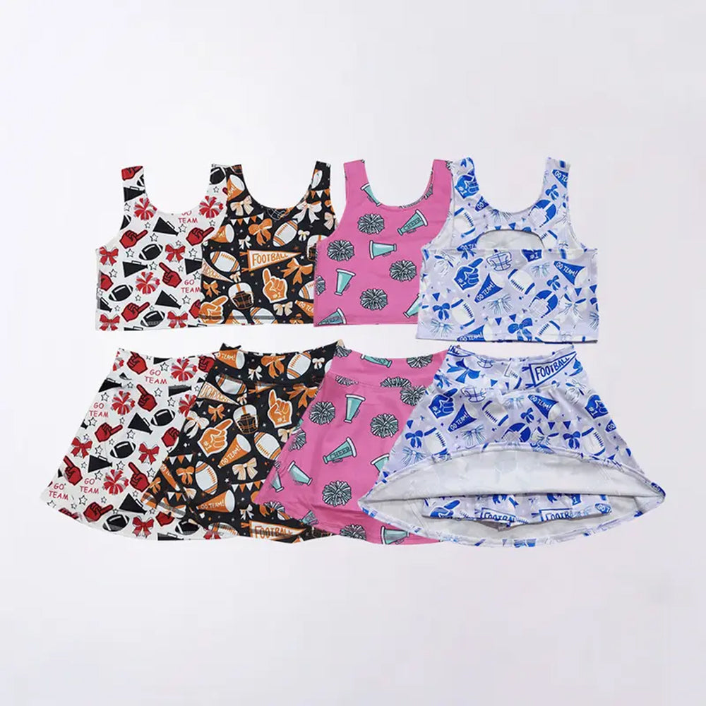 RTS NO MOQ Sibling baby girl clothes team cheer skirt yoga sets