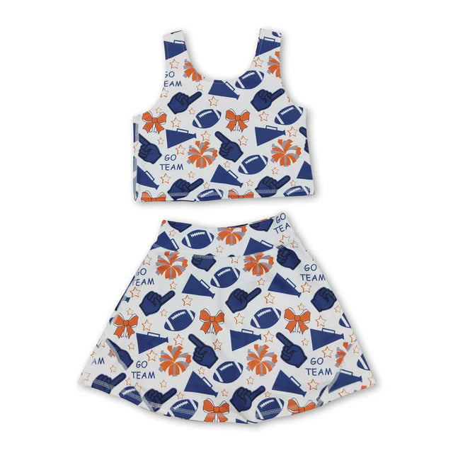 RTS NO MOQ Sibling yoga fabric Team Football Cheer Bows Vest Top Short Skirts Yoga Sets Button Top Set