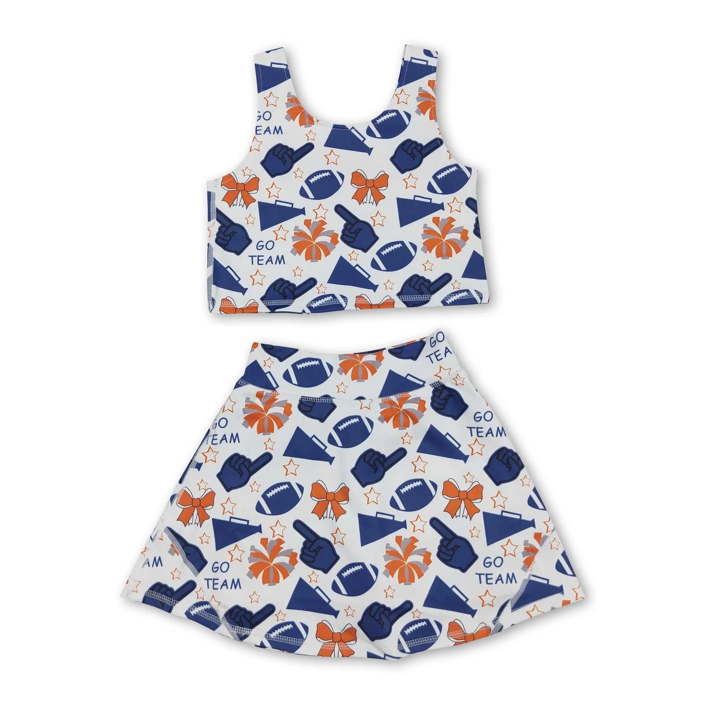RTS NO MOQ Sibling yoga fabric Baby Girls Team Football Bows Print Vest Top Short Skirts Yoga Active Matching Outfit Clothes Sets