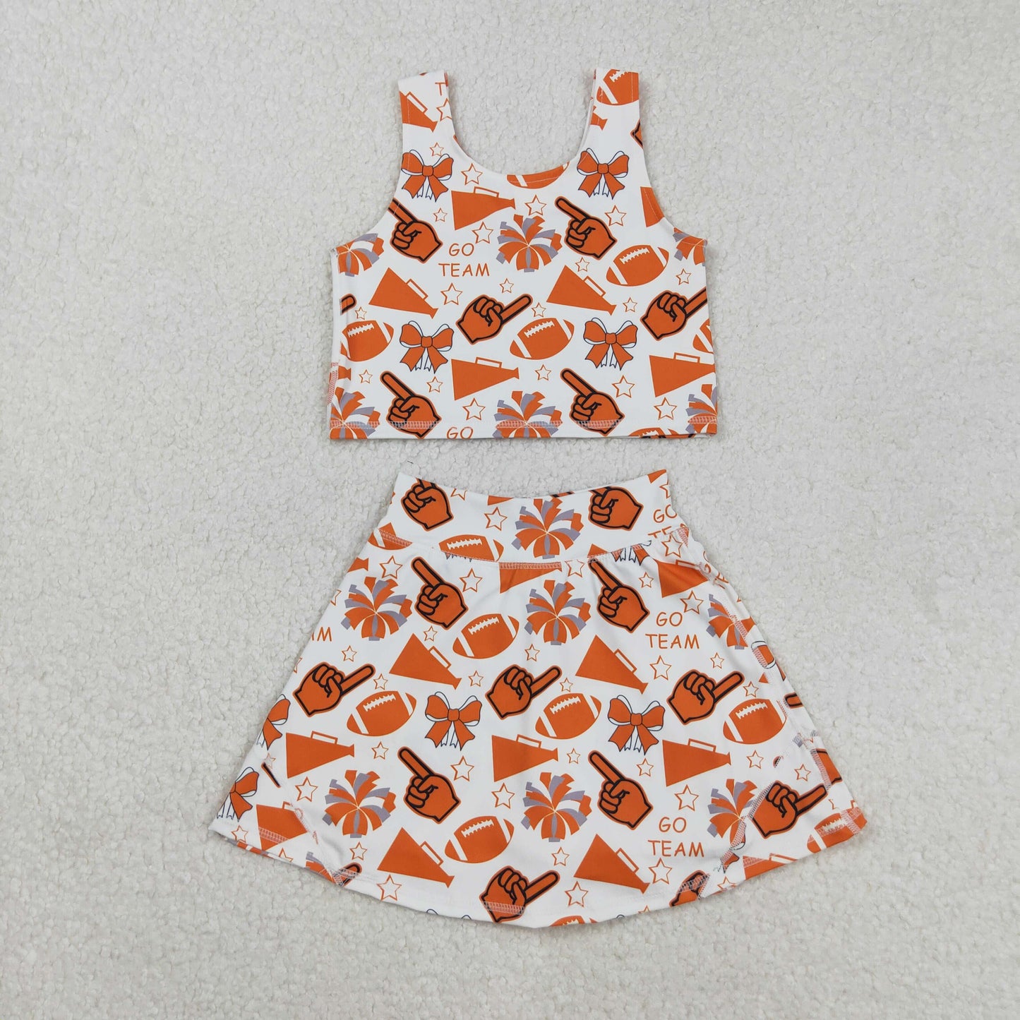 RTS NO MOQ Sibling baby girl clothes team cheer skirt yoga sets