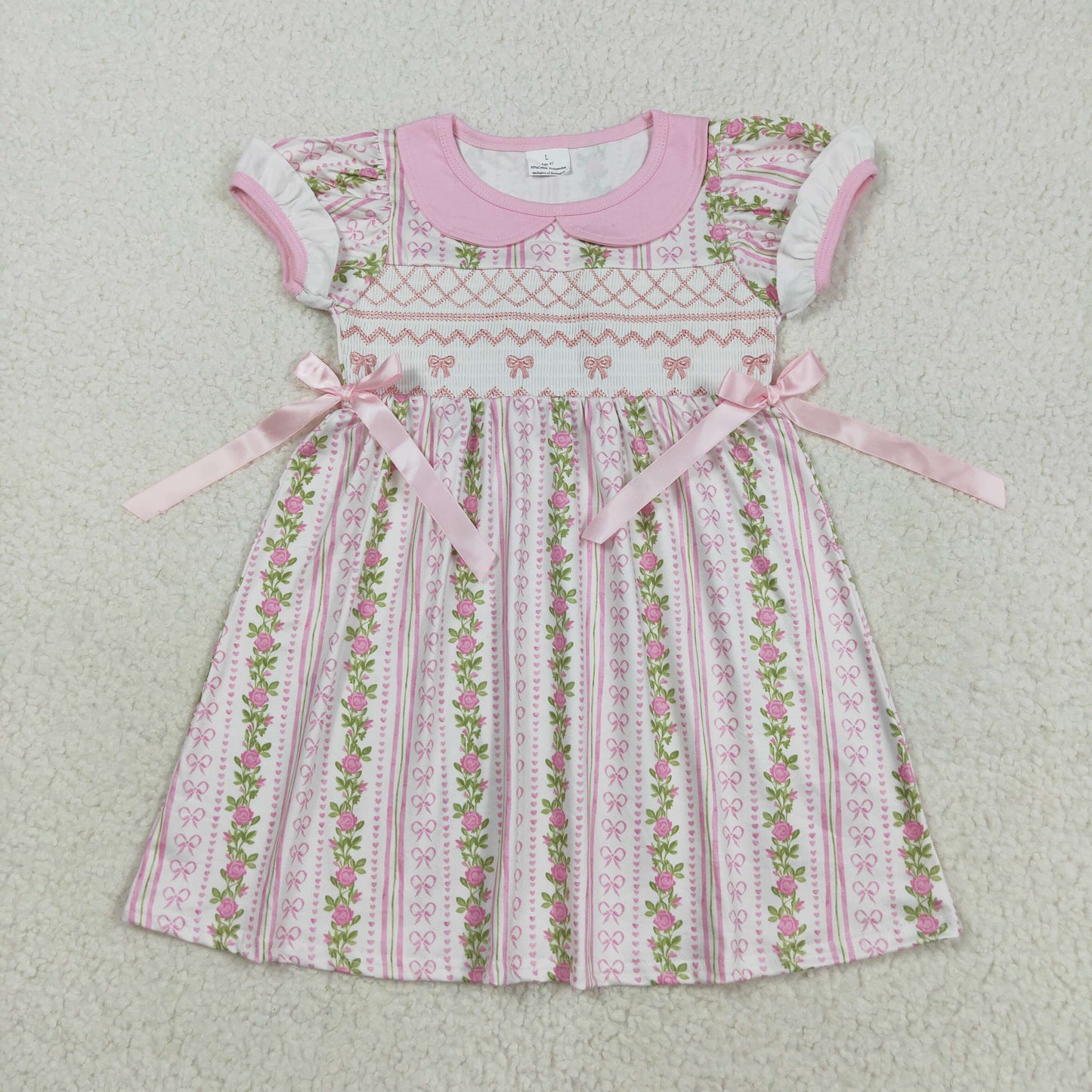 RTS Sibling baby girls clothes embrodiery bow floral short sleeve dresses