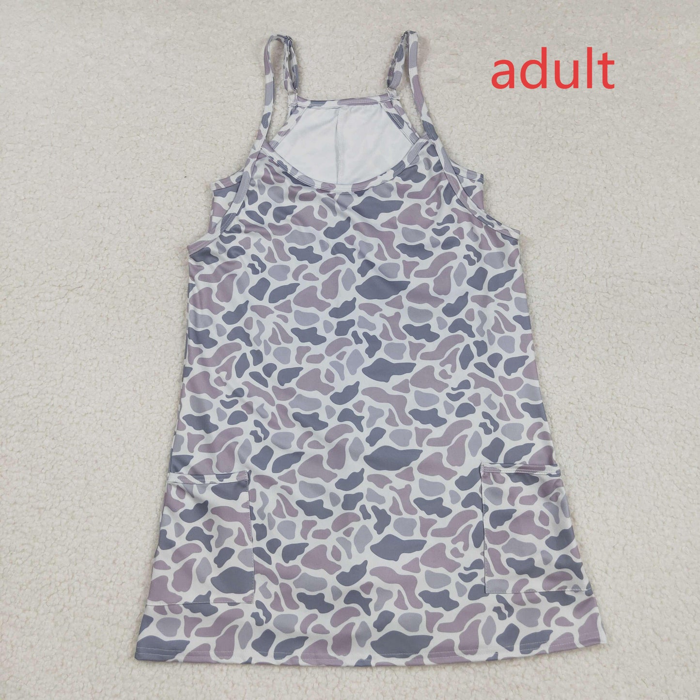 RTS NO MOQ Sibling baby Girls Adult clothes camouflage yoga dress & kids yoga dresses and romper and shorts and adult top