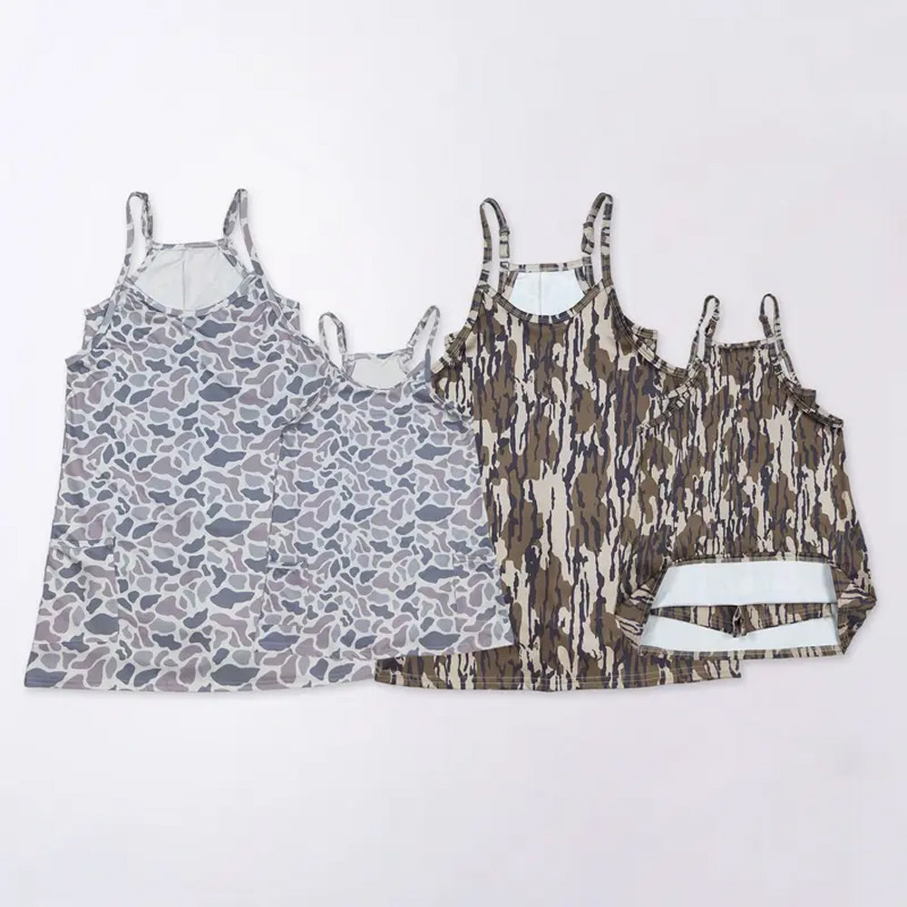 RTS NO MOQ Sibling baby Girls Adult clothes camouflage yoga dress & kids yoga dresses