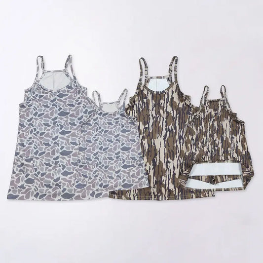 RTS NO MOQ Sibling baby Girls Adult clothes camouflage yoga dress & kids yoga dresses