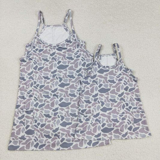 RTS NO MOQ Sibling baby Girls Adult clothes camouflage yoga dress & kids yoga dress
