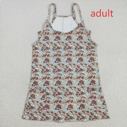 RTS NO MOQ（In Stock) GSD2734 Adult women's light brown and green camouflage pocket beige yoga slip dress