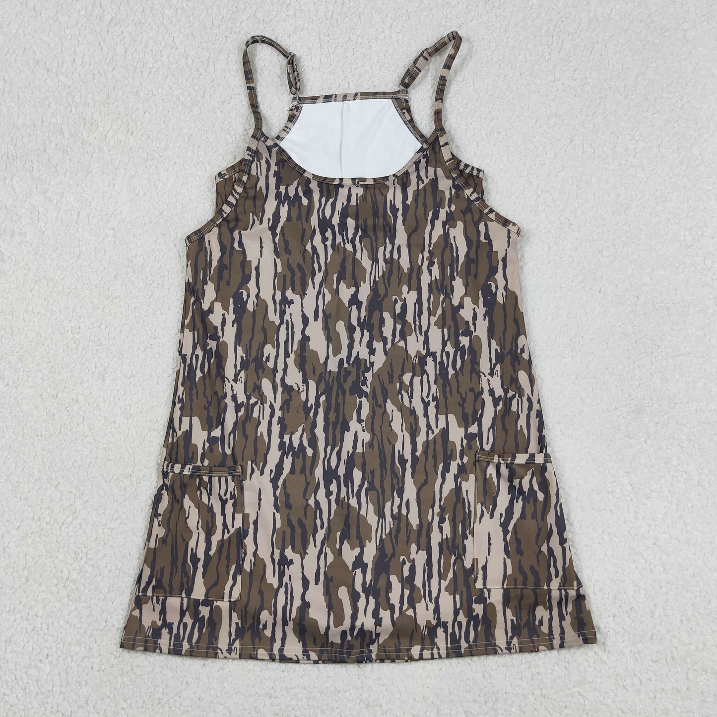 RTS NO MOQ yoga fabric GSD2744 Adult Women Yoga Active Camo Sleeveless Strap Yoga Pocket Dress