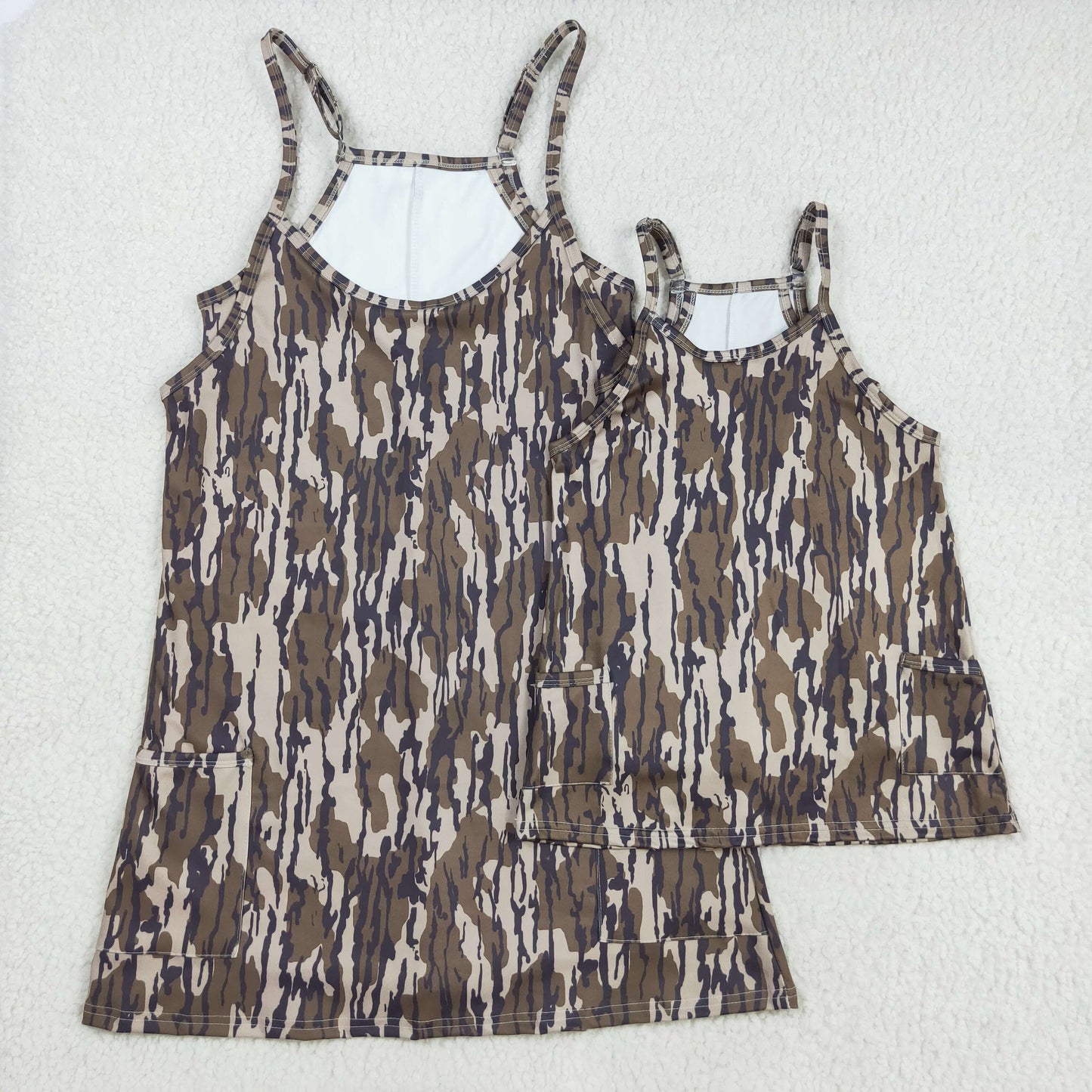 RTS NO MOQ Sibling baby Girls Adult clothes camouflage yoga dress & kids yoga dress