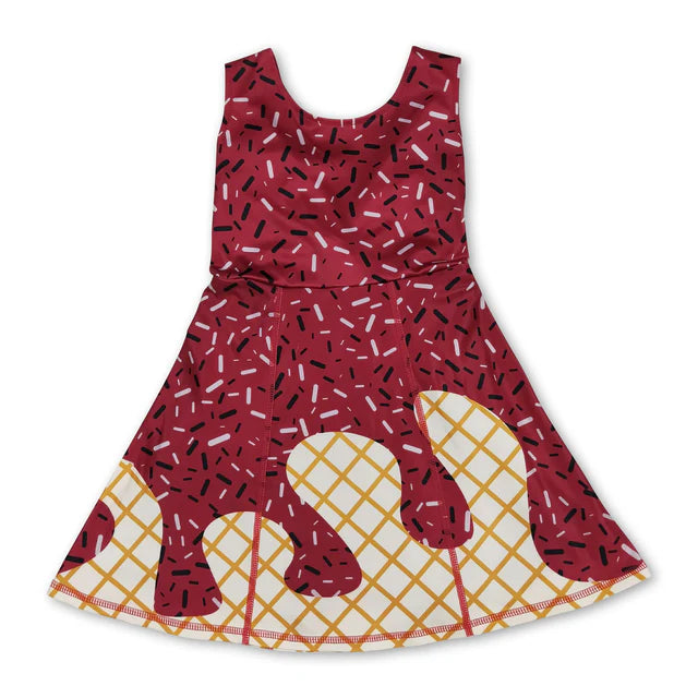 RTS NO MOQ Sibling Baby Girls Pink Ice-cream Drip Yoga Skort Knee Length Dresses