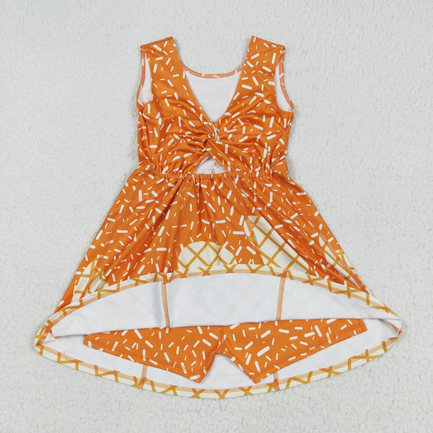 RTS NO MOQ（In Stock) GSD2750 waffle ice cream orange yoga sleeveless dress