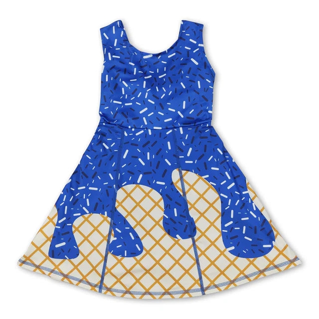 RTS NO MOQ Sibling Baby Girls Pink Ice-cream Drip Yoga Skort Knee Length Dresses
