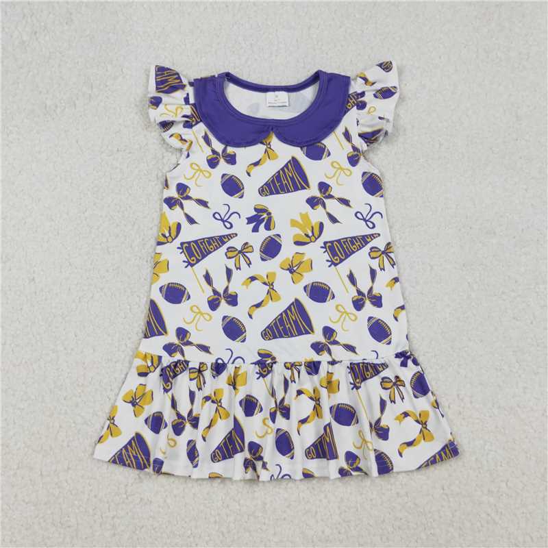 RTS NO MOQ Sibling baby girl clothes team cheer bow flying sleeve dress and romper