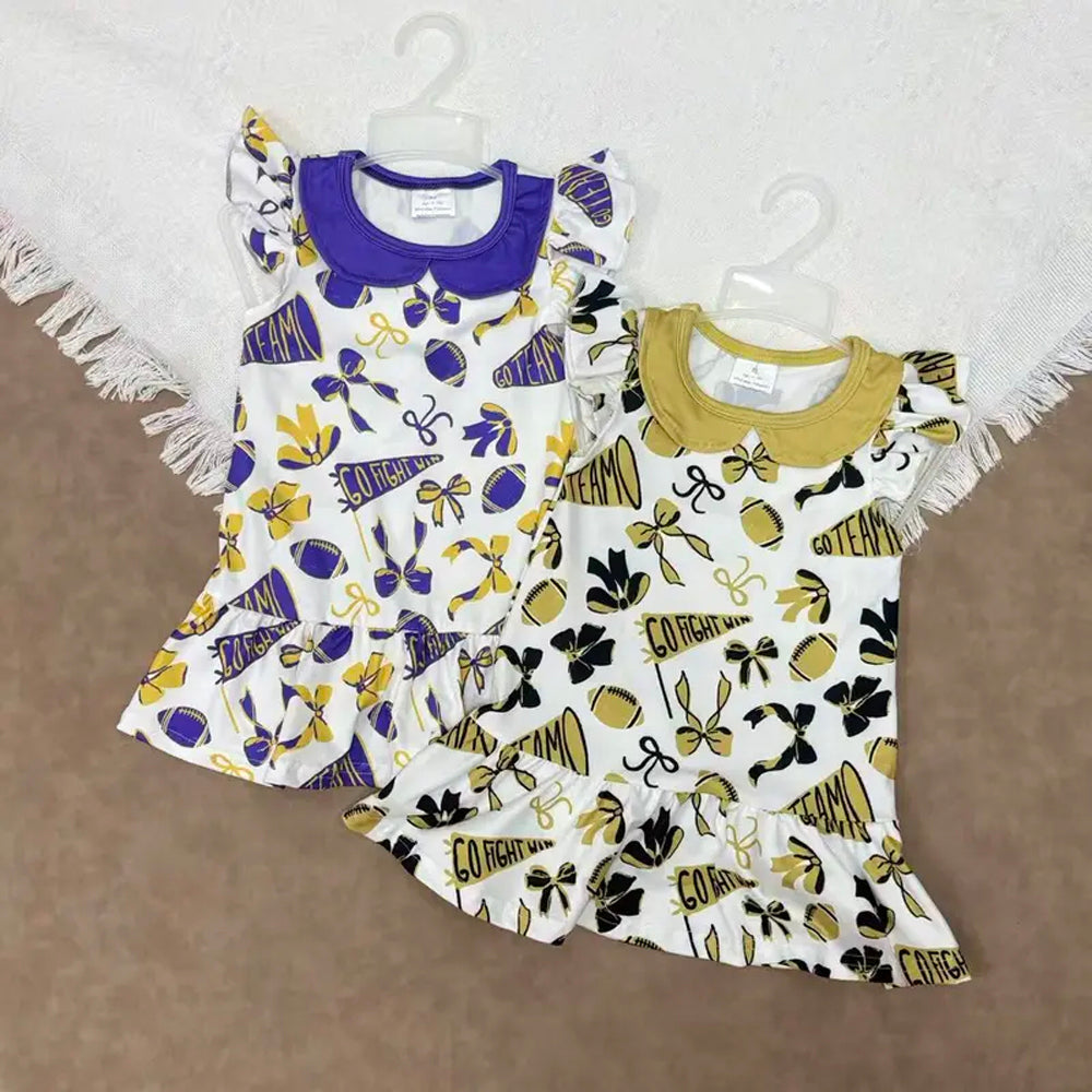RTS NO MOQ Sibling baby girl clothes team bow flying sleeve dresses