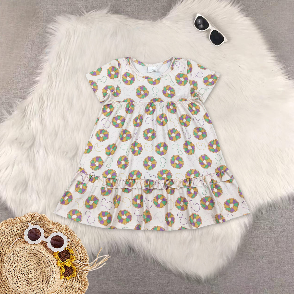 RTS NO MOQ Sibling baby girl boy clothes mardi gras nceklace short sleeve top and dresses and skirts sets and skirts and adult top and adult skirts