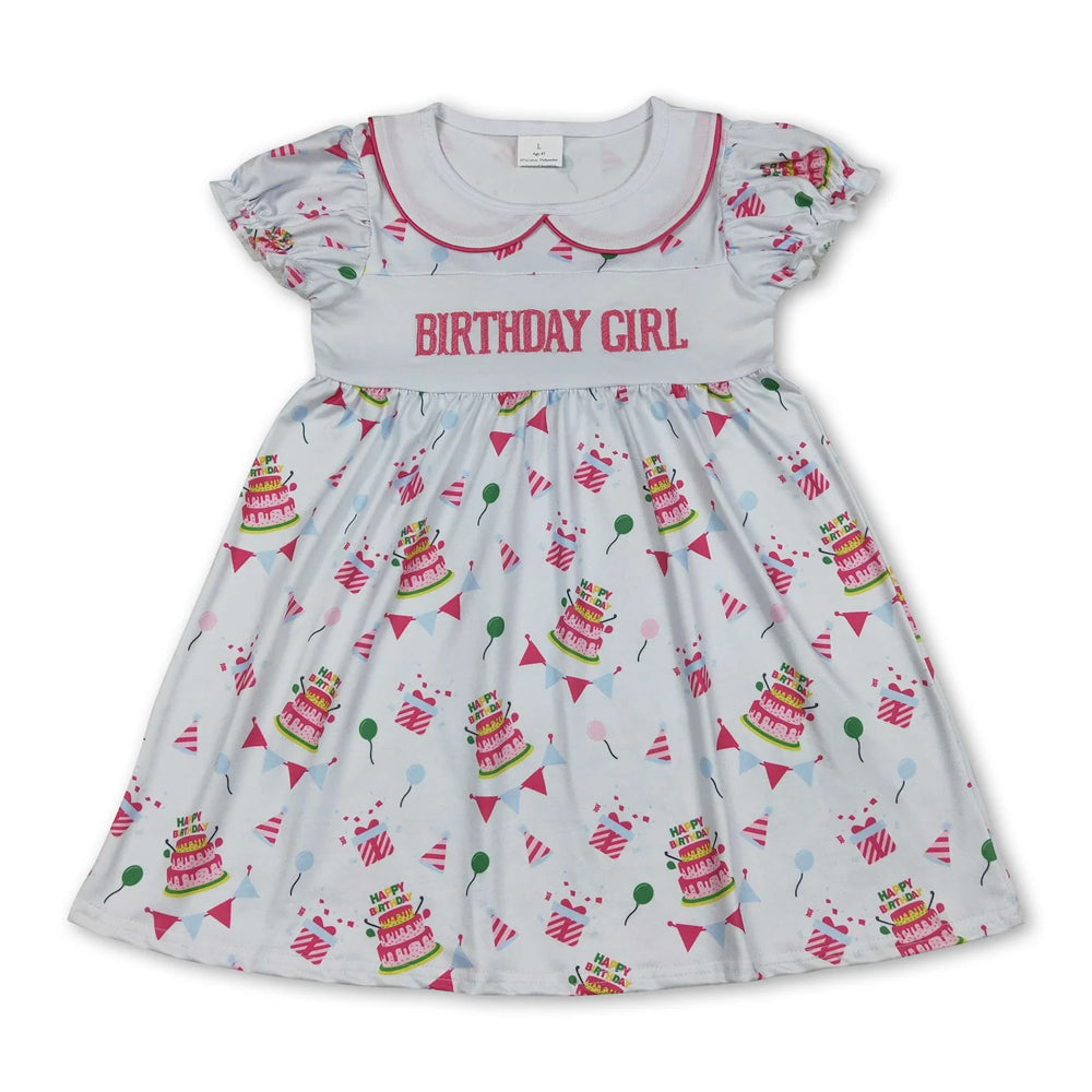RTS NO MOQ Sibling milk silk Baby Girls Cute Summer Birthday Print Knee Length Casual Dress