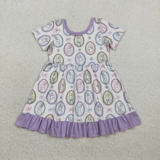 RTS NO MOQ GSD2863 Baby Girls Easter Ruffle Knee-Length Dresses with Bows And Rabbits