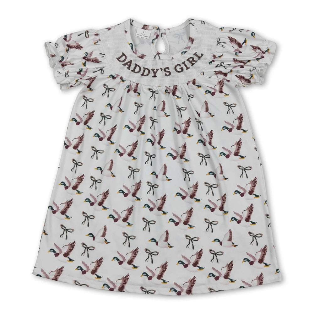 RTS NO MOQ Sibling milk silk Baby Girls Daddys Girl Duck Print Outfit Short Sleeve Bubble Romper And Dress