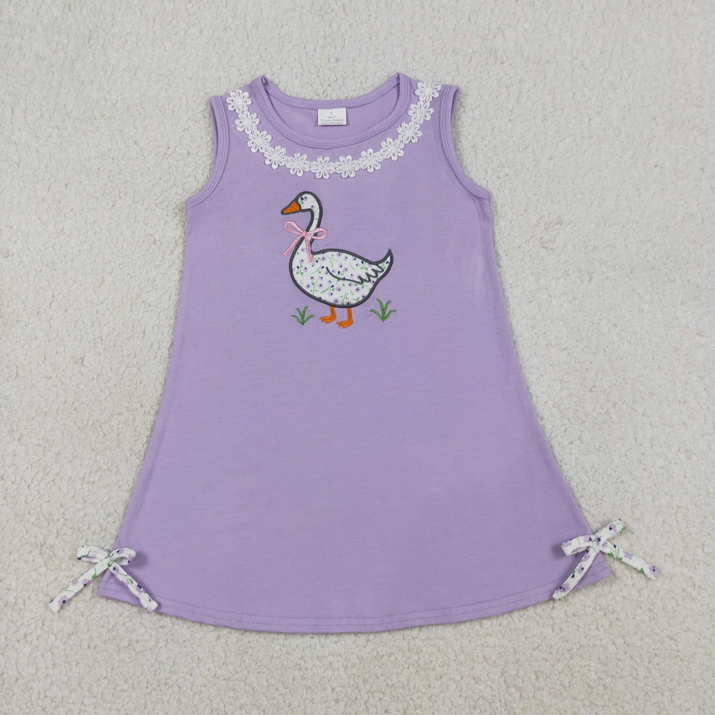 RTS NO MOQ GSD2942 Embroidery Bows Goose Baby Girls  Sleeveless Knee Length Dress