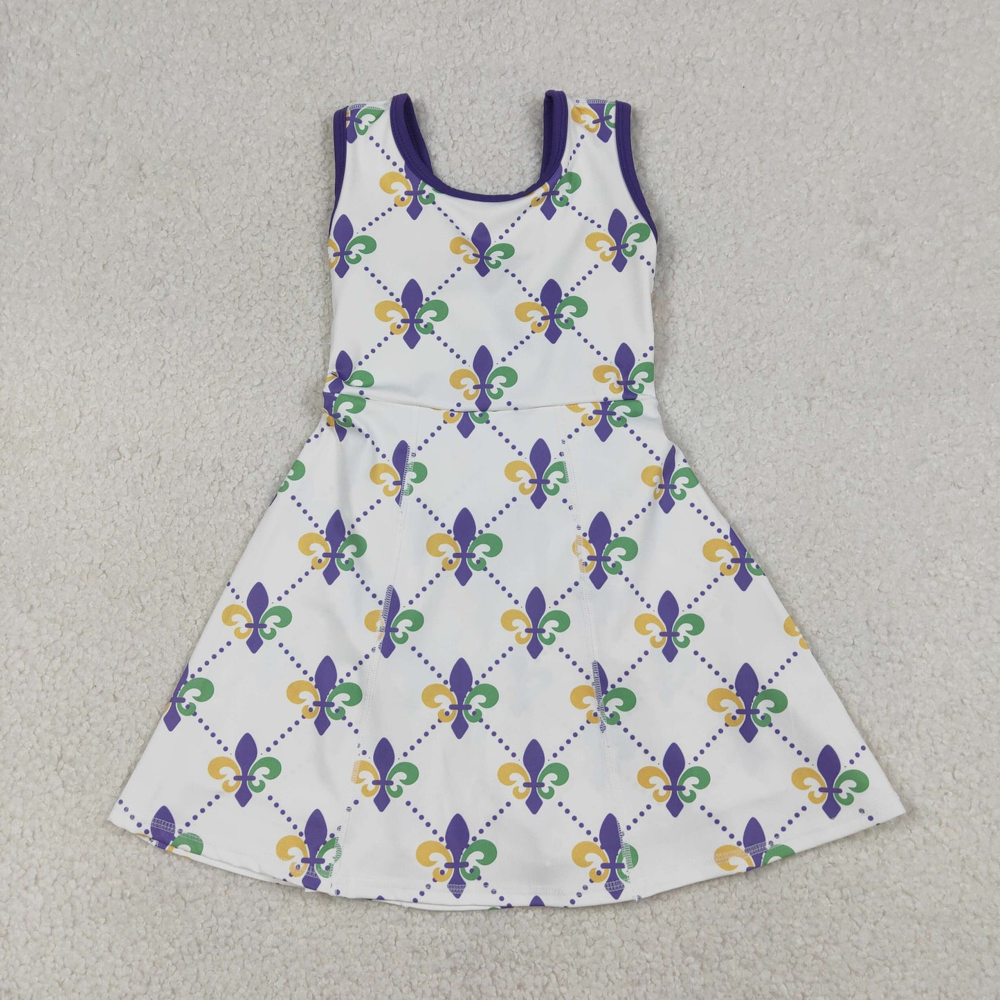 RTS NO MOQ Sibling Baby Girls Mardi Gras Anchors Print Yoga Shorts Knee-Length Dress Set Cute Festive Outfit for Little Ones