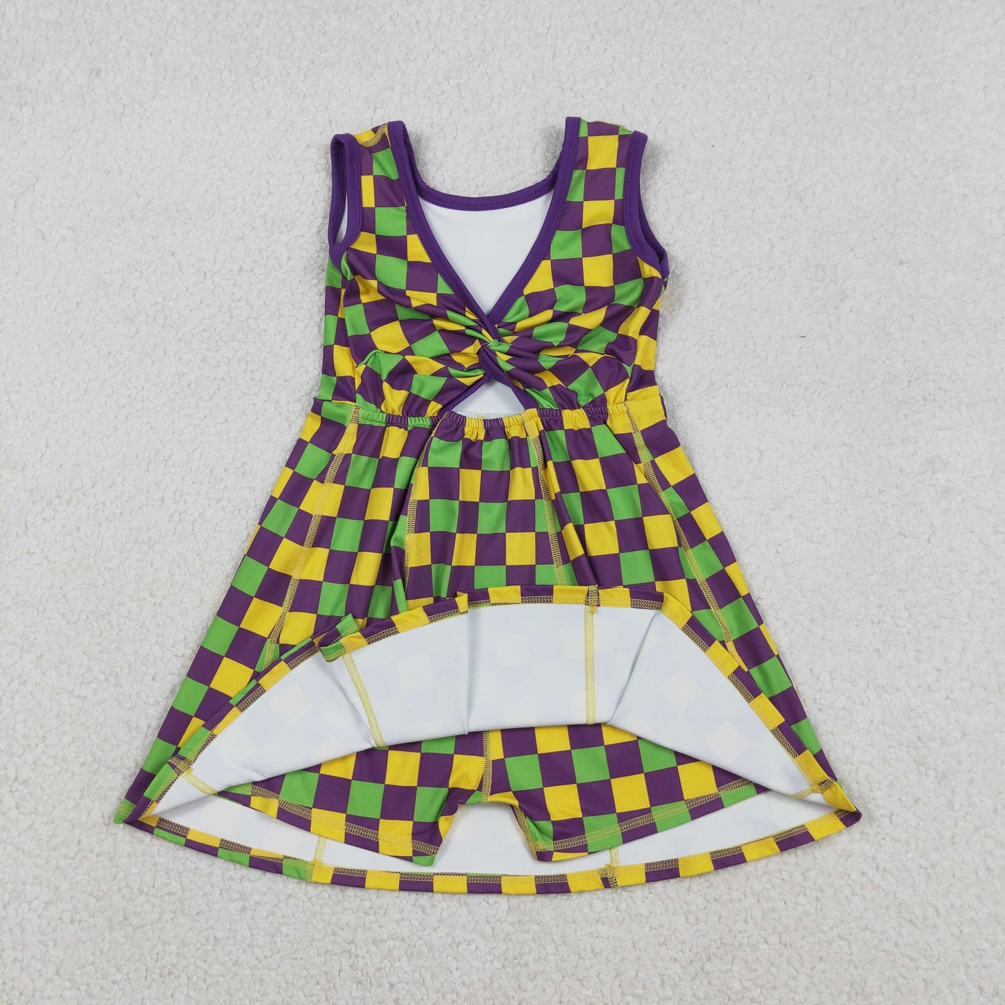 RTS NO MOQ Sibling baby Girls clothes mardi gras yoga sleeveless dresses