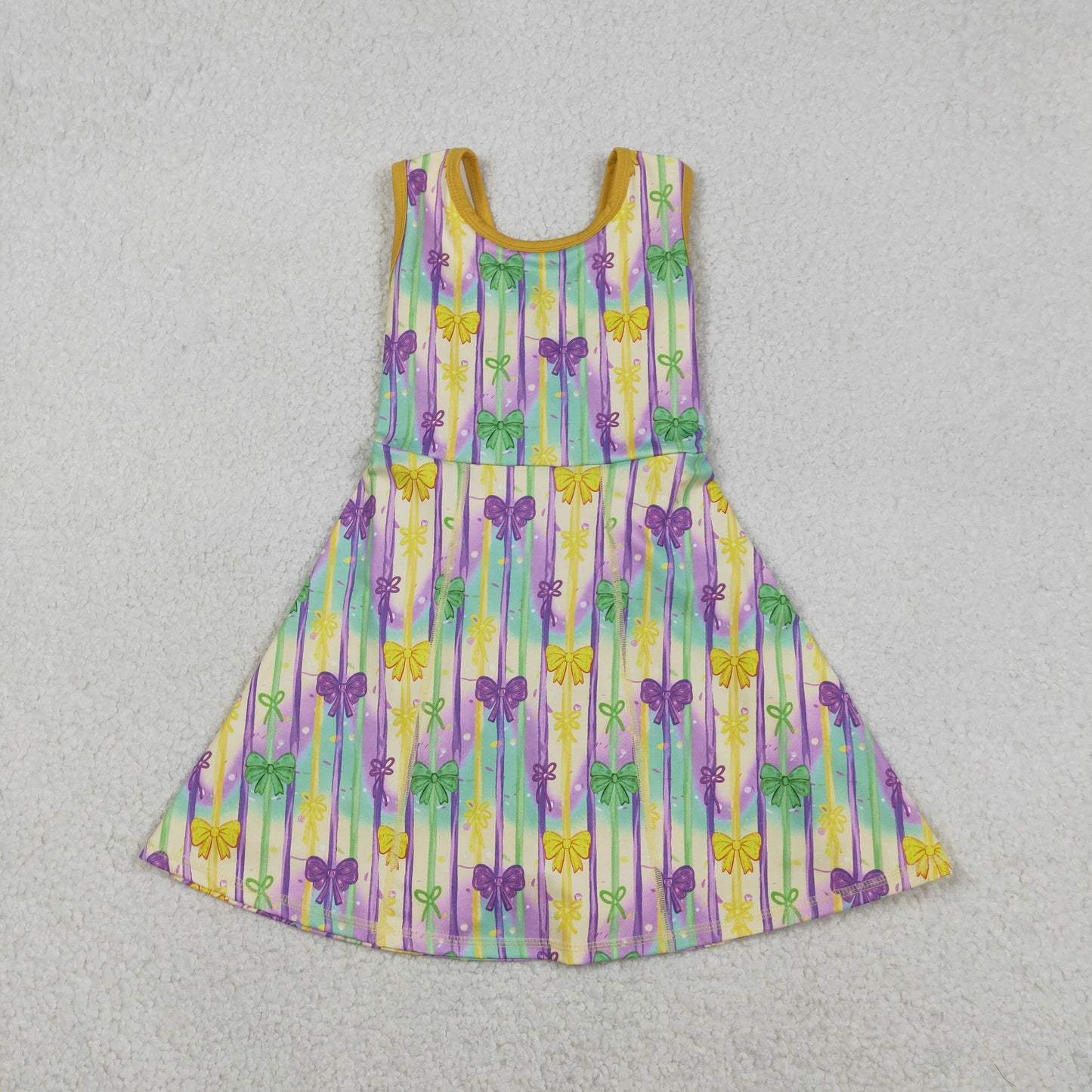 RTS NO MOQ Sibling Baby Girls Mardi Gras Anchors Print Yoga Shorts Knee-Length Dress Set Cute Festive Outfit for Little Ones