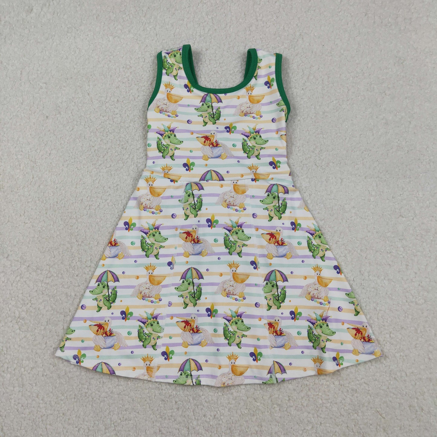 RTS NO MOQ Sibling Baby Girls Mardi Gras Anchors Print Yoga Shorts Knee-Length Dress Set Cute Festive Outfit for Little Ones