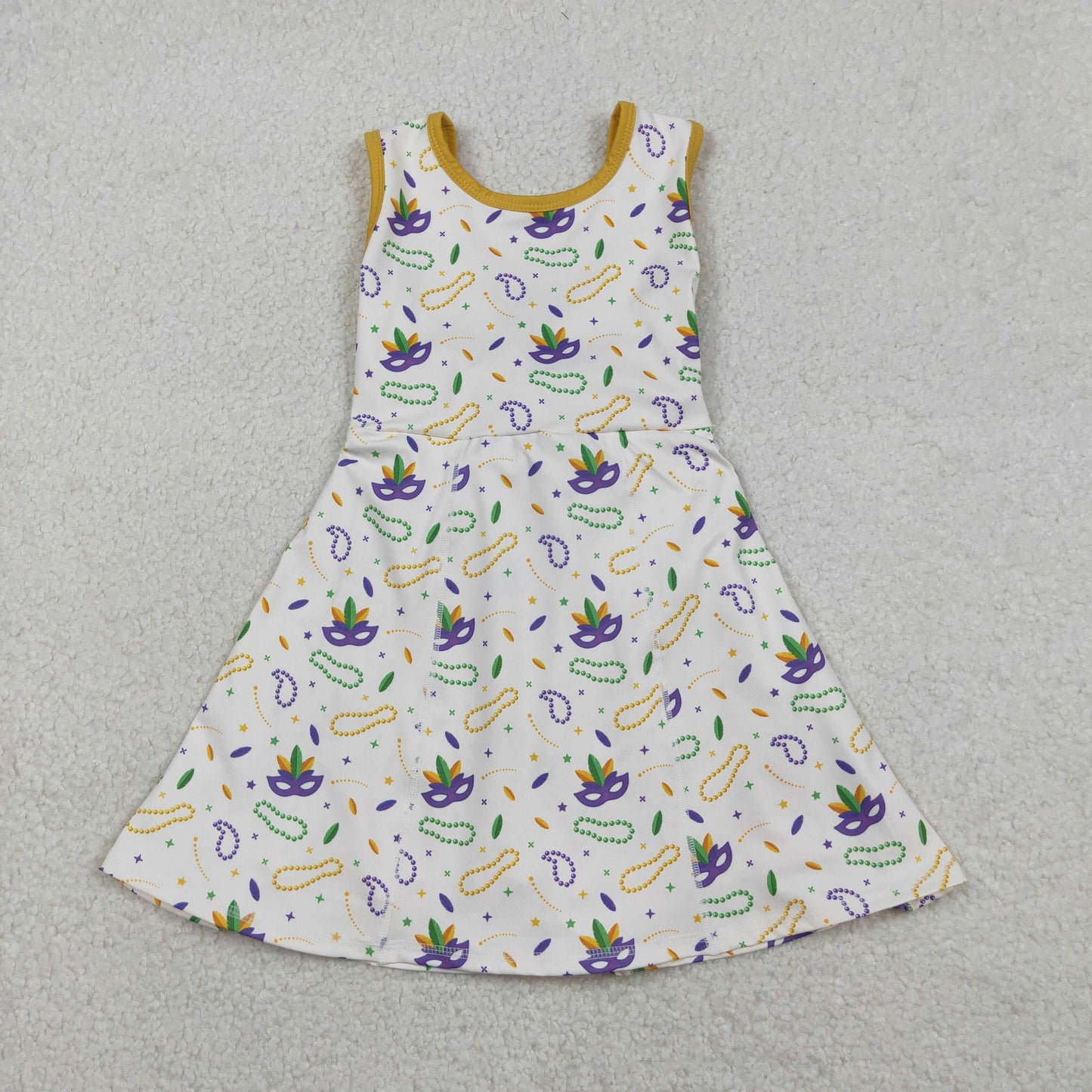 RTS NO MOQ Sibling Baby Girls Mardi Gras Anchors Print Yoga Shorts Knee-Length Dress Set Cute Festive Outfit for Little Ones