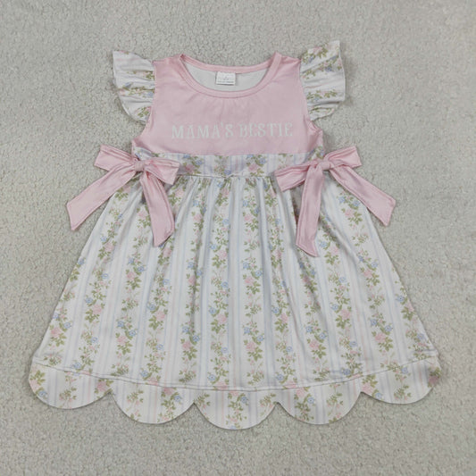 RTS NO MOQ milk silk GSD2973 Baby Girls Mama's Bestie Letter Flower Stripe Sleeveless Girls Dress