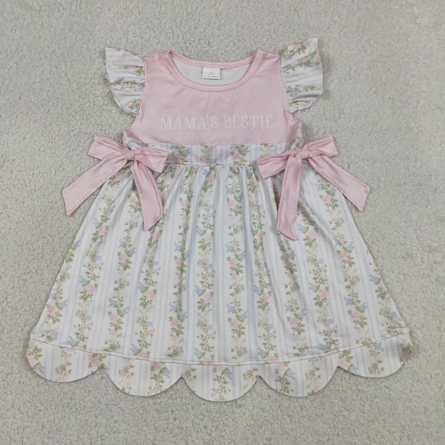 RTS NO MOQ Sibling milk silk Baby Girls Flutter Sleeve Floral Print Summer Knee Length Dresses