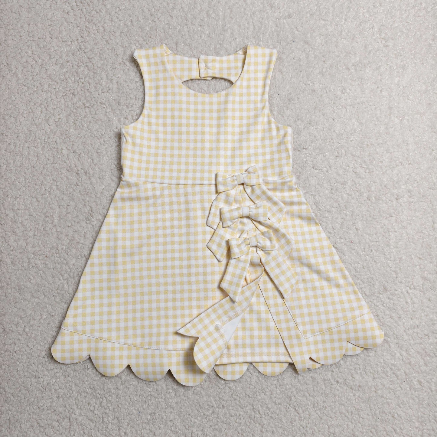 RTS NO MOQ yoga fabric GSD3027 Baby Girls Cute Yellow Check Sleeveless Knee Length Yoga Dress Summer Outfits