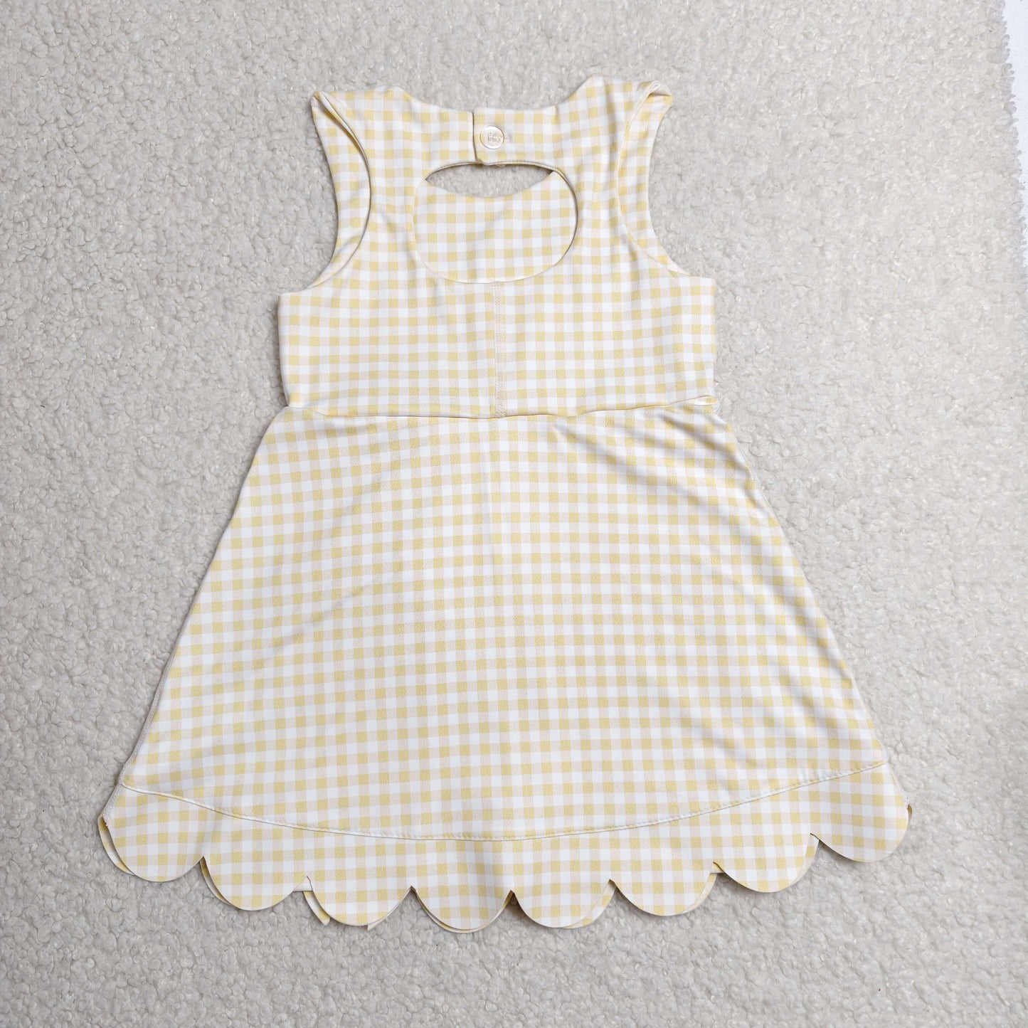 RTS NO MOQ yoga fabric GSD3027 Baby Girls Cute Yellow Check Sleeveless Knee Length Yoga Dress Summer Outfits