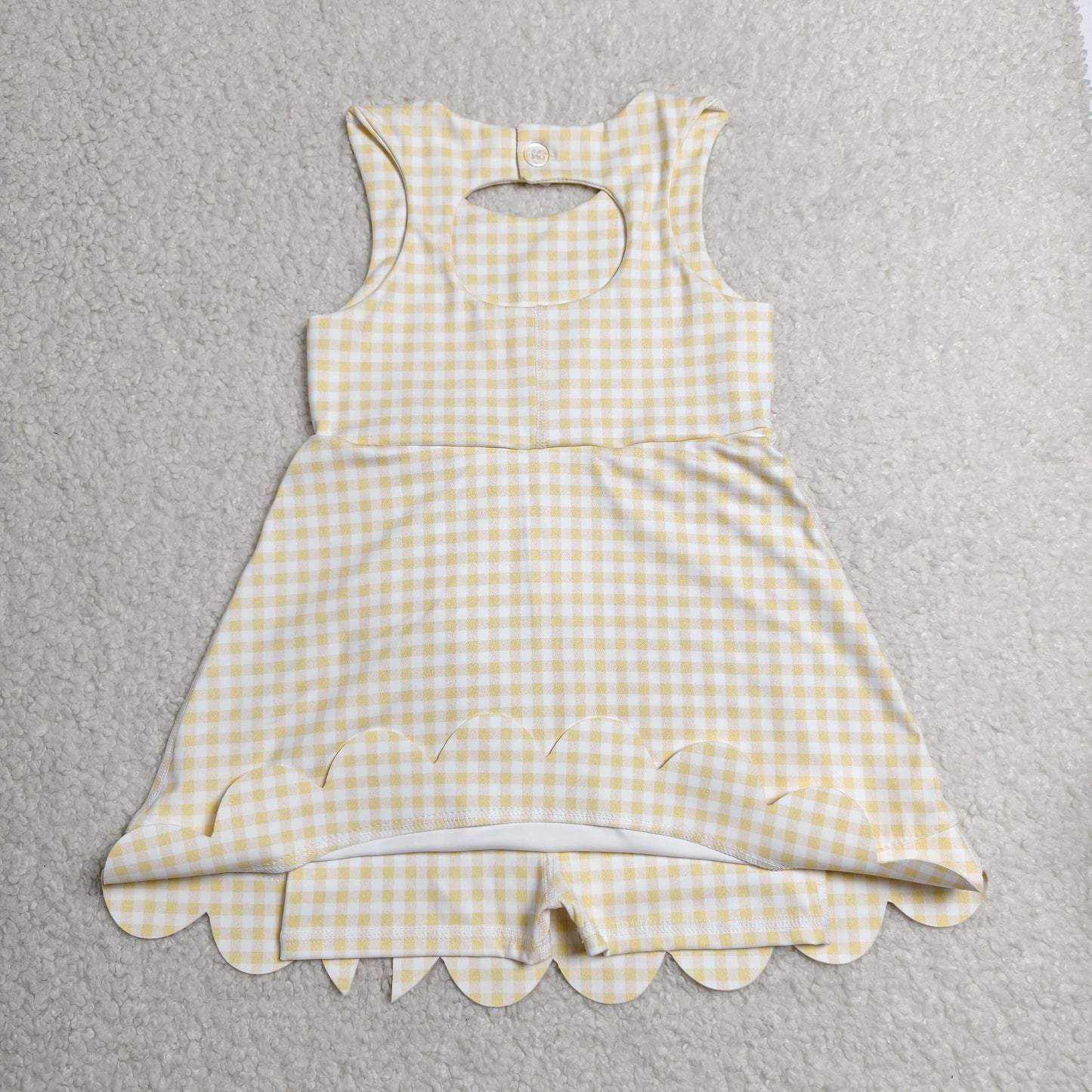 RTS NO MOQ yoga fabric GSD3027 Baby Girls Cute Yellow Check Sleeveless Knee Length Yoga Dress Summer Outfits