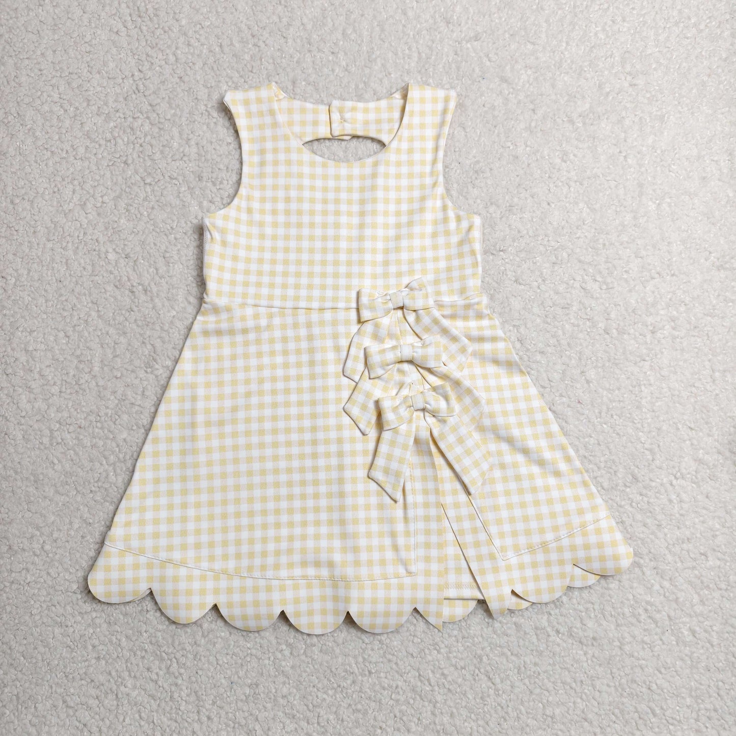 RTS NO MOQ yoga fabric GSD3027 Baby Girls Cute Yellow Check Sleeveless Knee Length Yoga Dress Summer Outfits
