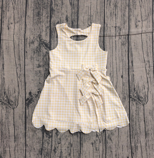 (Pre Order) No moq GSD3027 Yoga Baby Girls Cute Yellow Check Sleeveless Knee Length Dress