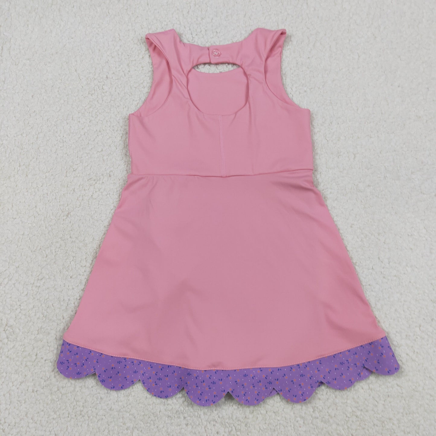 RTS NO MOQ yoga fabric GSD3028 Baby Girls Pink Purple Sleeveless Ruffle Scallop Bows Yoga Active Dresses