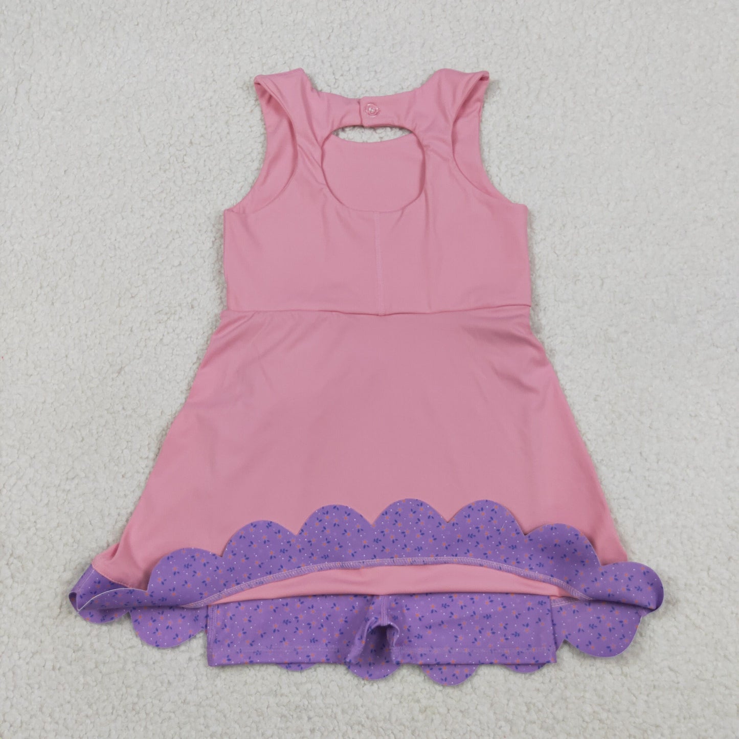 RTS NO MOQ yoga fabric GSD3028 Baby Girls Pink Purple Sleeveless Ruffle Scallop Bows Yoga Active Dresses