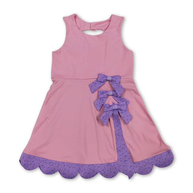RTS NO MOQ Sibling Yoga Baby Girls Sleeveless Bows Shorts Scallop Knee Length Dresses
